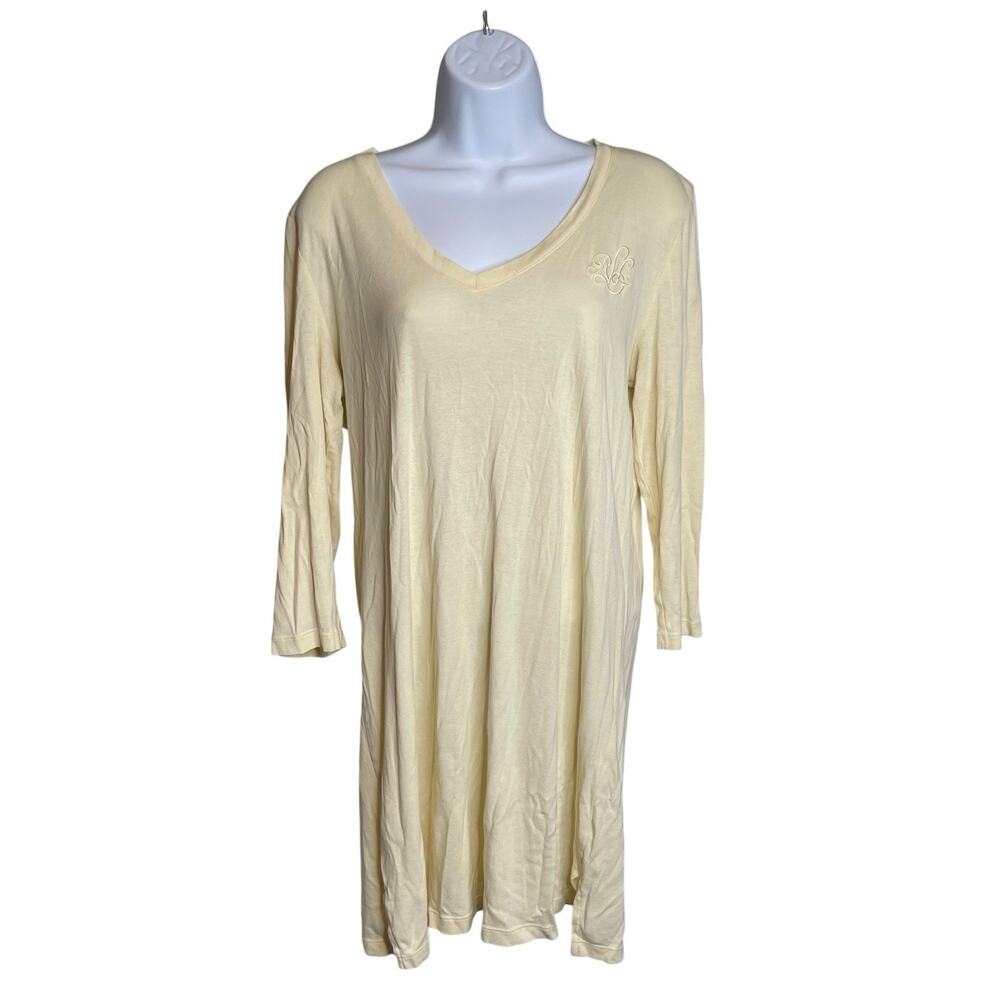 Lauren Ralph Lauren Womens Butter Yellow Monogram Sleepshirt Nightie Est. Size M